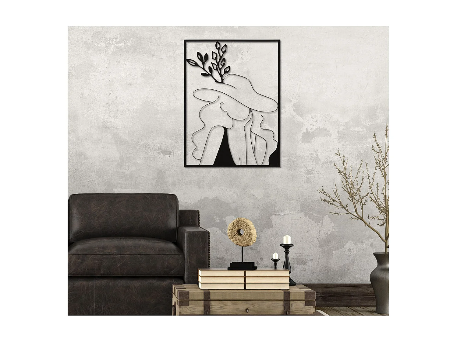 Decoração em Metal Rosto 3, Preto, 60x1x80 cm, Seven Design