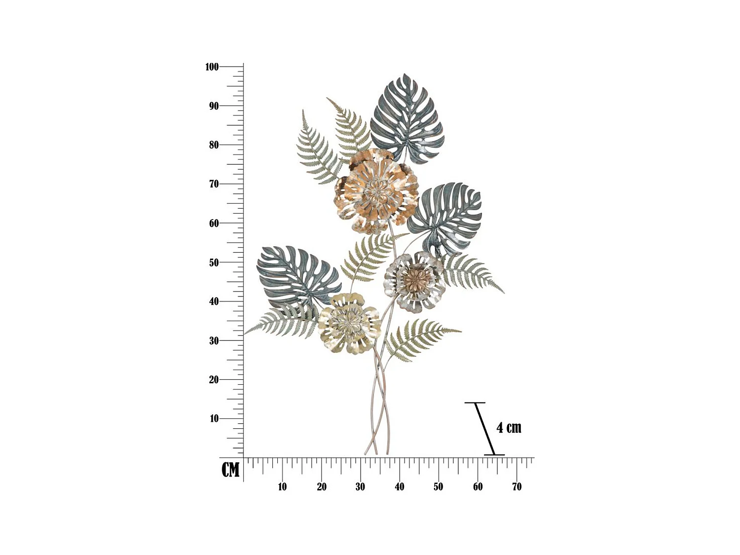Metalowa Dekoracja 3D Liść 19, Wielokolorowy, 66x4x98 cm, Epikasa