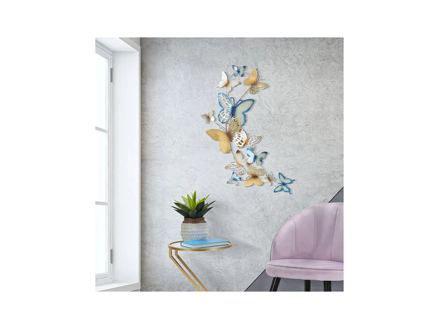 3D Metalen Decoratie Vlinder 12, Veelkleurig, 59,5x4x115 cm, Epikasa