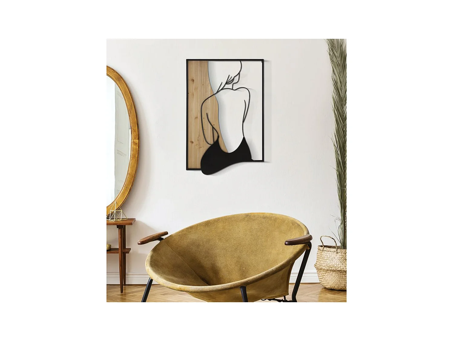 Decoração em Metal e Madeira Mulher, Castanho, 60x2x90 cm, Epikasa