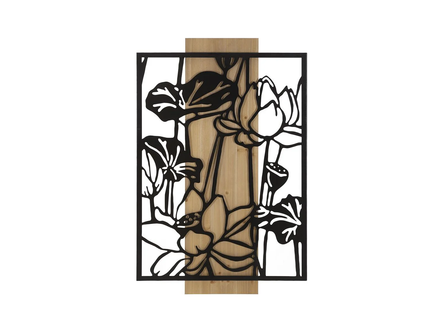 Decoração em Metal e Madeira Flores 55, Castanho, 60x2x90 cm, Epikasa