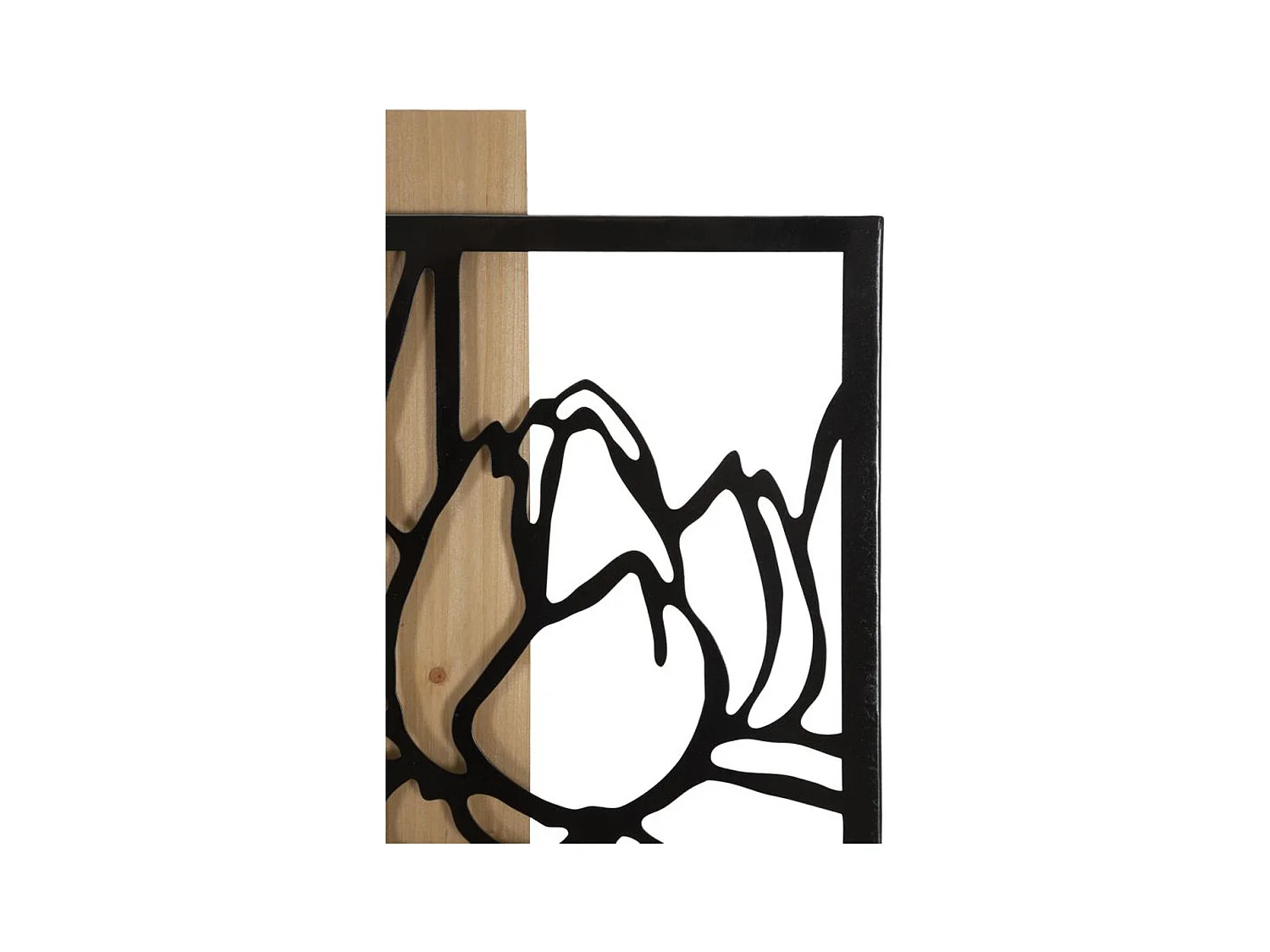 Decoração em Metal e Madeira Flores 55, Castanho, 60x2x90 cm, Epikasa