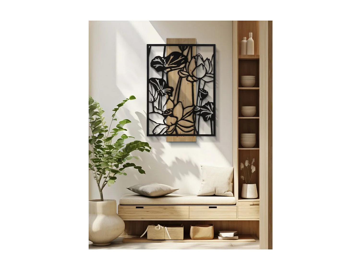 Dekoracja z Metalu i Drewna Kwiaty 55, Brązowy, 60x2x90 cm, Seven Design