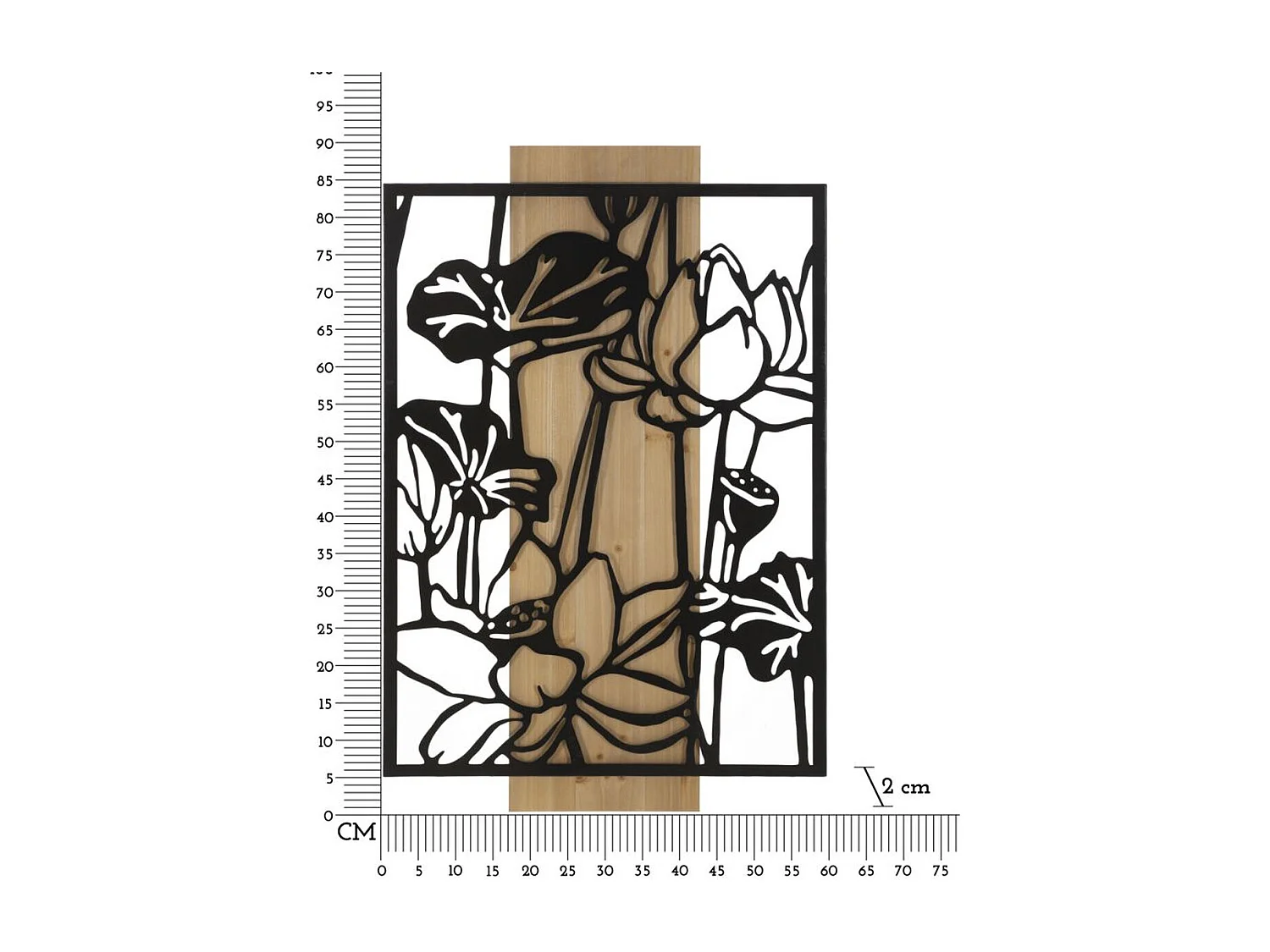 Dekoracja z Metalu i Drewna Kwiaty 55, Brązowy, 60x2x90 cm, Seven Design