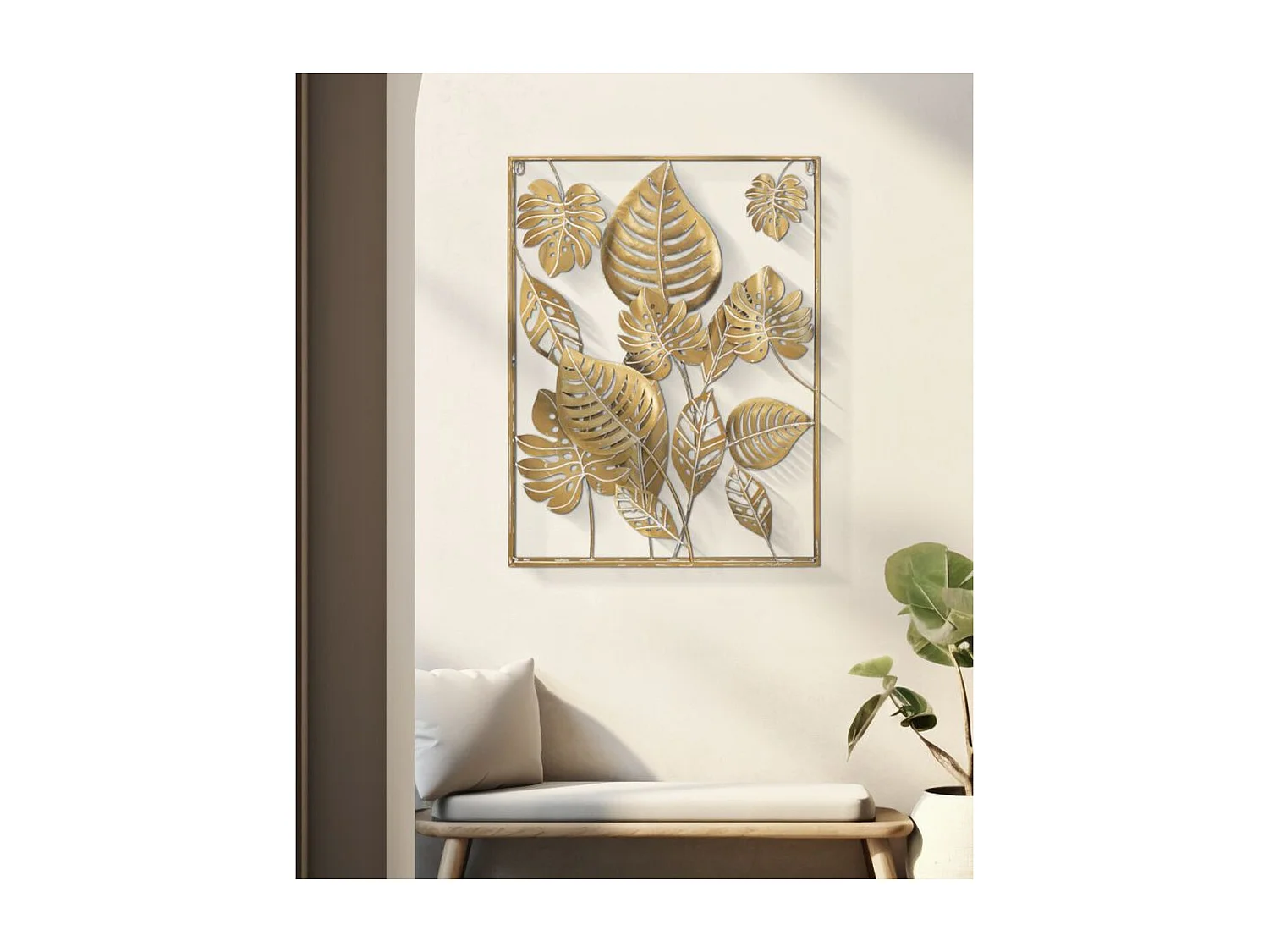 Décoration 3D en Métal Feuille 20, Or, 60x6,5x80 cm, Seven Design