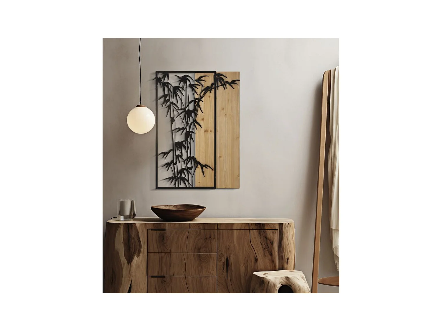 Dekoracja z Metalu i Drewna Bambus, Brązowy, 58x2x80 cm, Epikasa