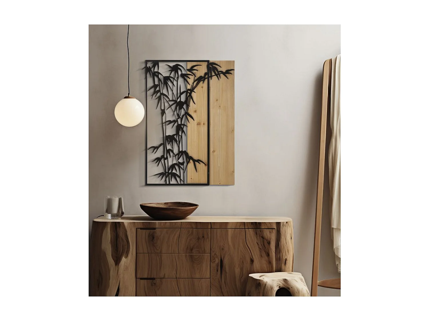 Décoration en Métal et Bois Bambou, Marron, 58x2x80 cm, Seven Design