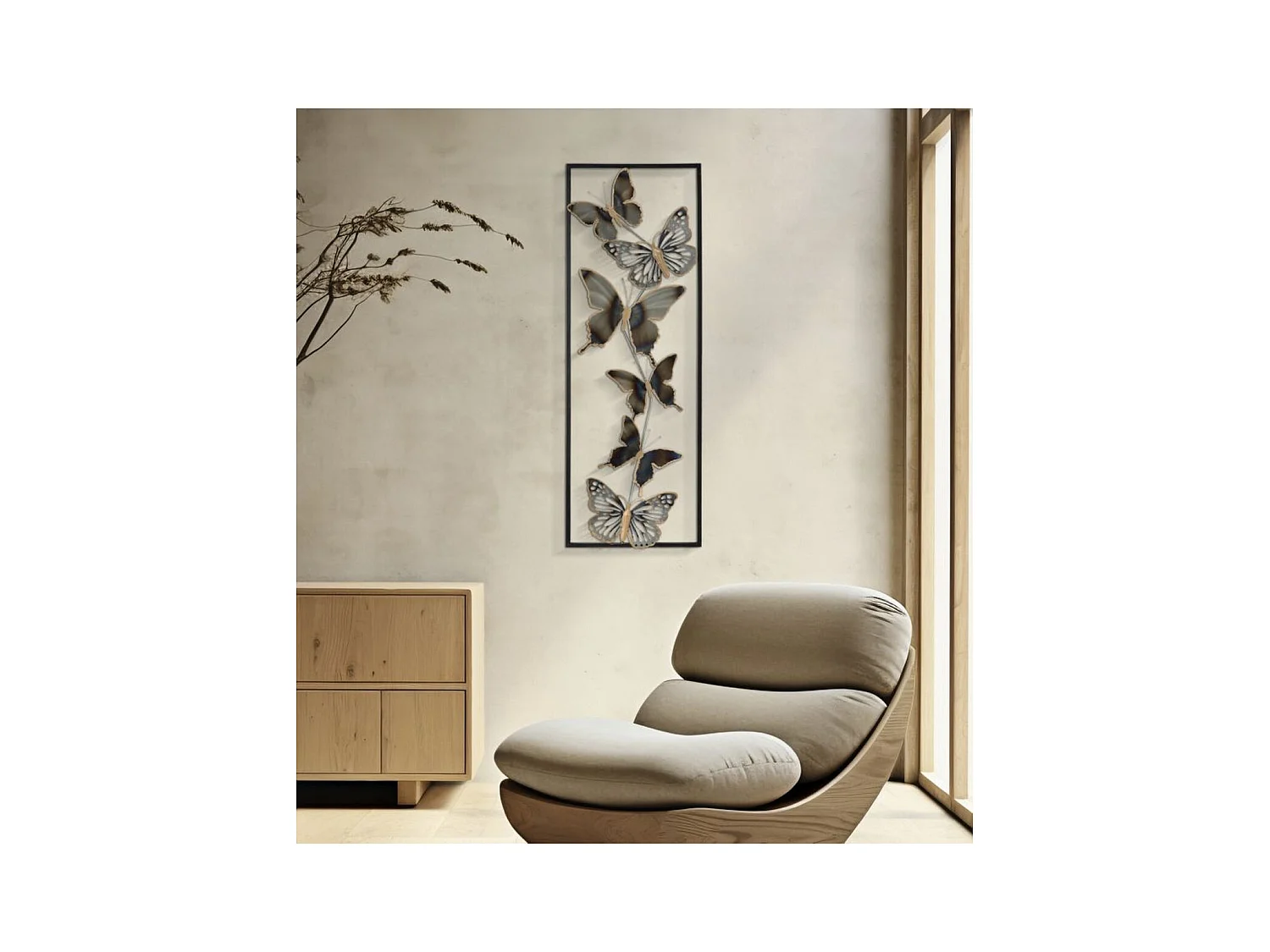 Décoration 3D en Métal Papillon 10, Noir, 31x2,5x90 cm, Seven Design