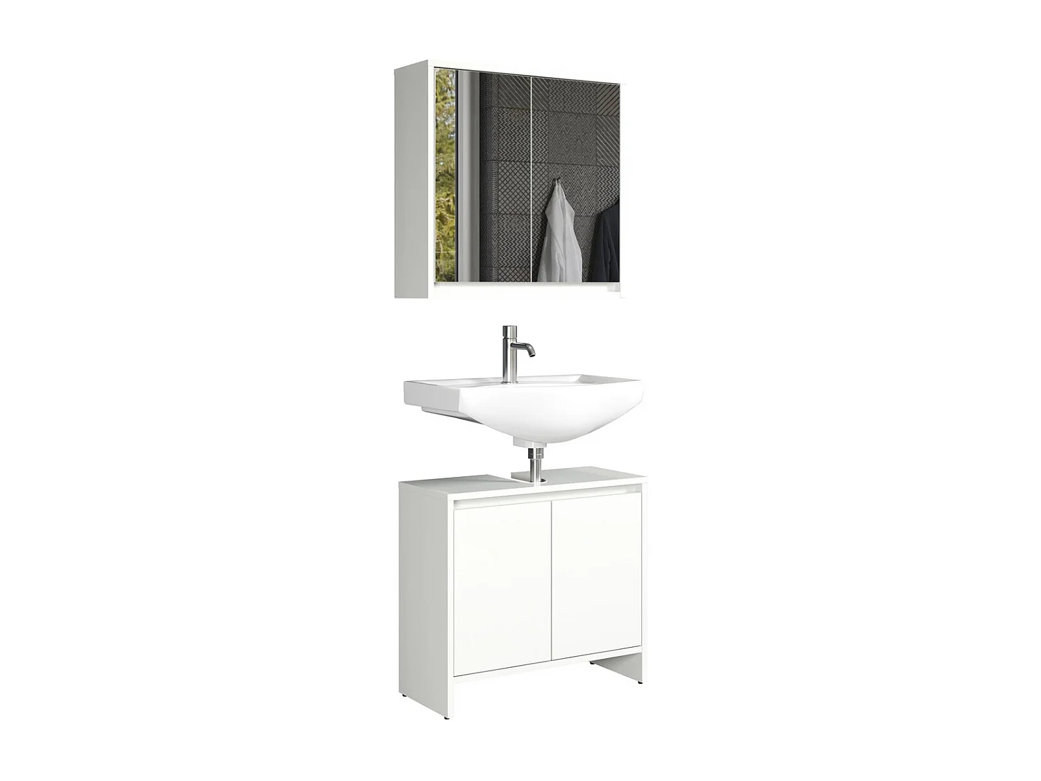 Ensemble de Meubles de Salle de Bain Basix, Blanc, 60x28x164 cm, Seven Design