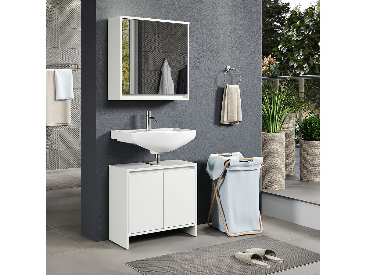 Ensemble de Meubles de Salle de Bain Basix, Blanc, 60x28x164 cm, Seven Design