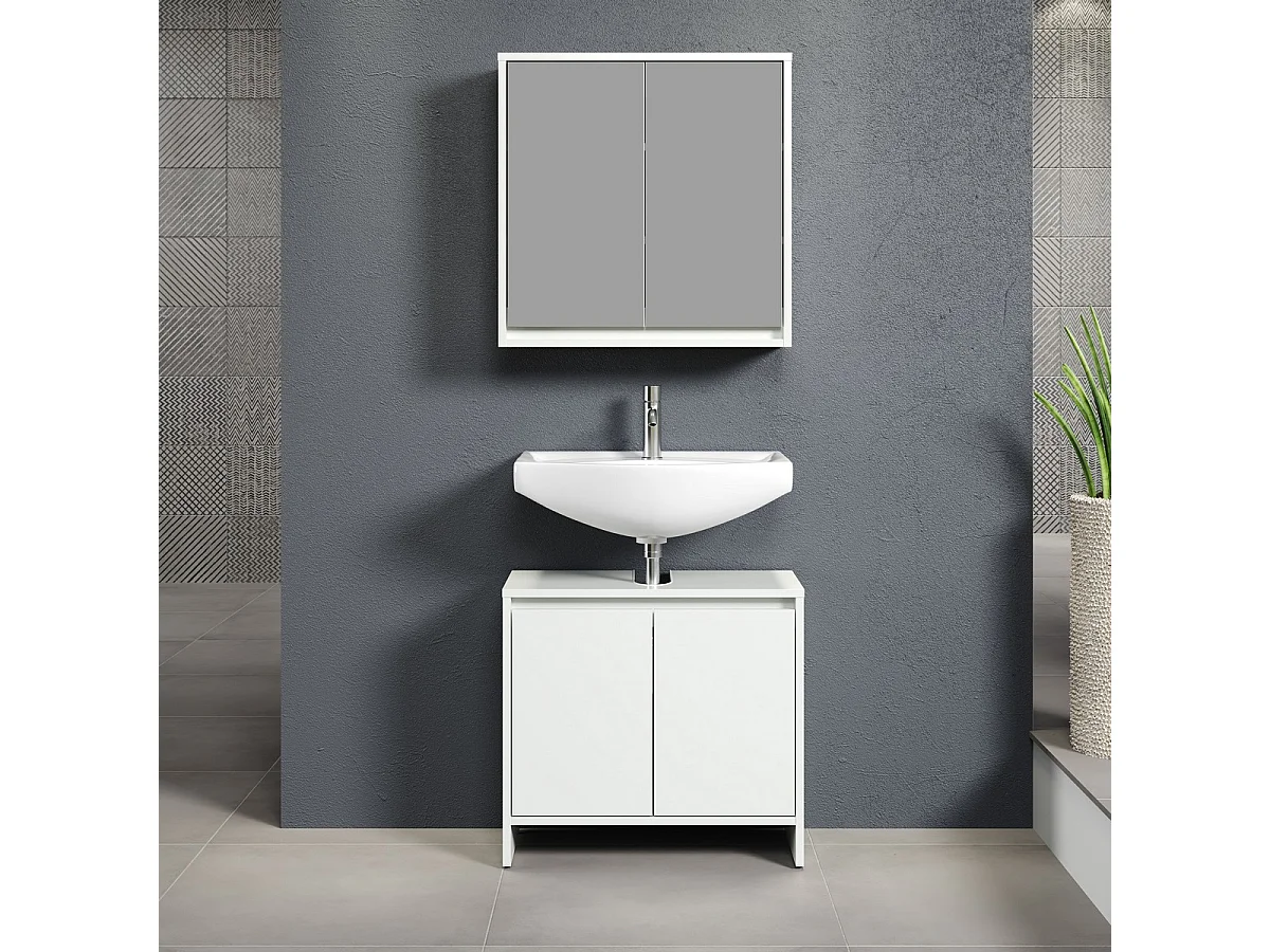 Ensemble de Meubles de Salle de Bain Basix, Blanc, 60x28x164 cm, Seven Design