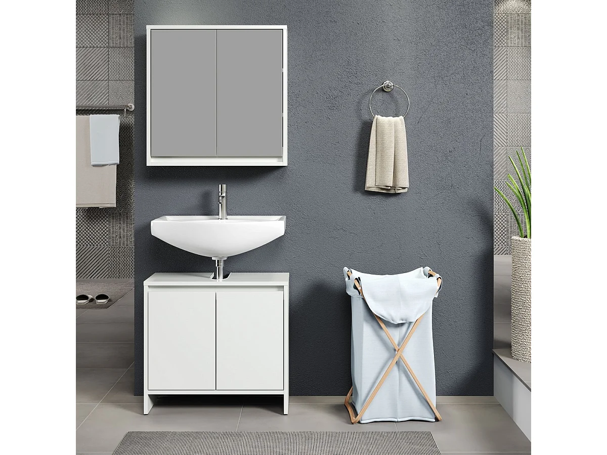 Ensemble de Meubles de Salle de Bain Basix, Blanc, 60x28x164 cm, Seven Design
