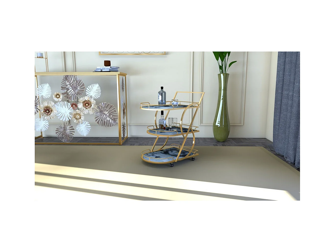 Trolley MF2, Goud, 71x45,5x84,5 cm, Epikasa