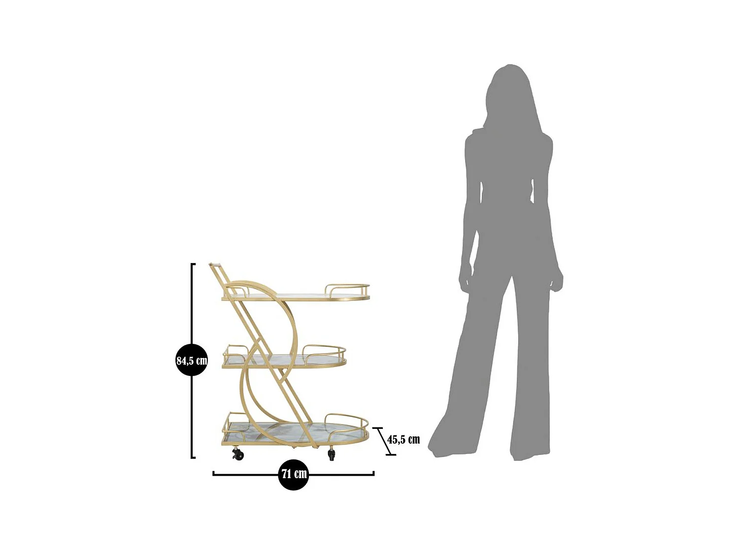 Trolley MF2, Goud, 71x45,5x84,5 cm, Epikasa
