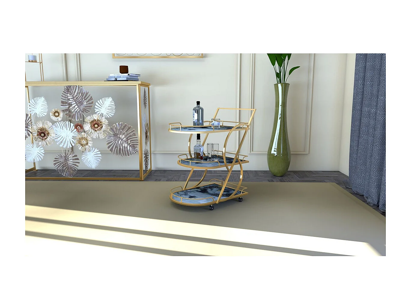 Chariot de Cuisine MF2, Or, 71x45,5x84,5 cm, Seven Design