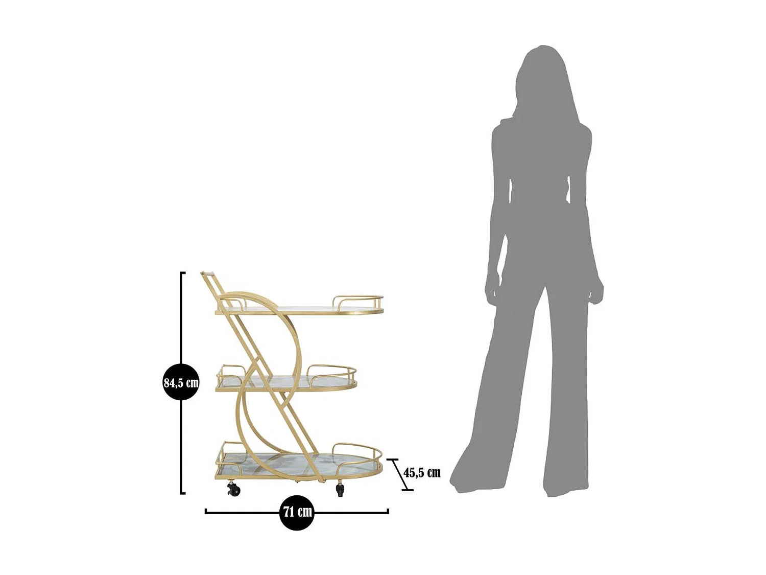 Chariot de Cuisine MF2, Or, 71x45,5x84,5 cm, Seven Design