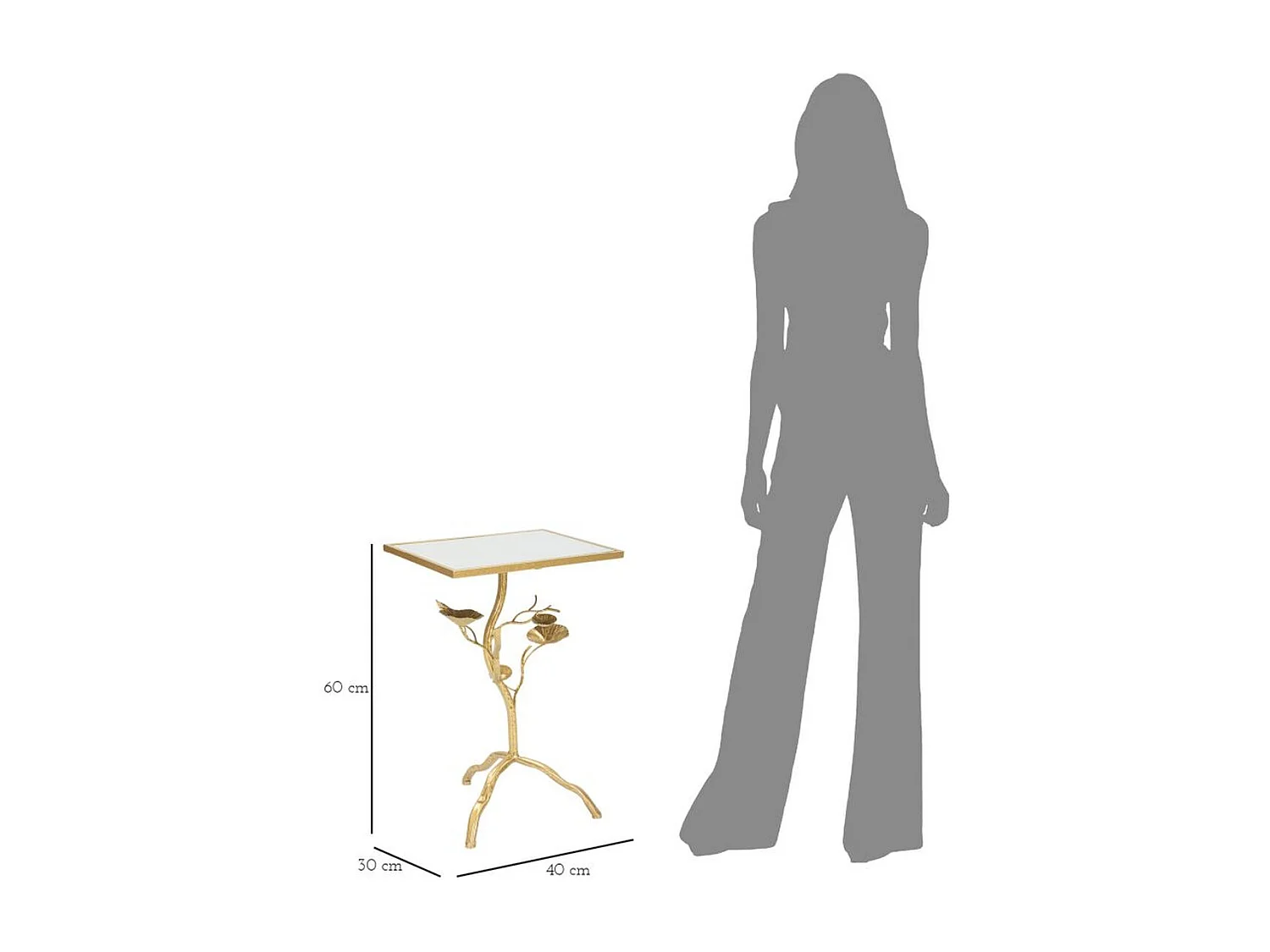 Table d'Appoint Branche, Or, 40x30x60 cm, Seven Design