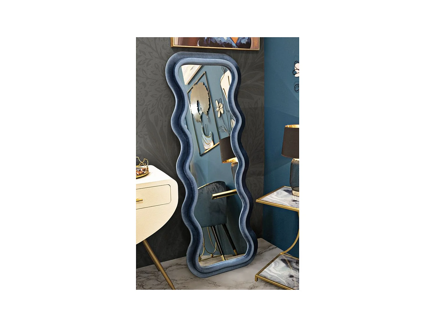 Specchio con Cornice Onde 2, Blu, 60x6x160 cm, Epikasa