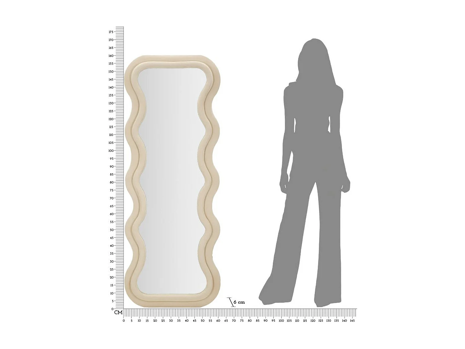 Specchio con Cornice Onde 3, Beige, 60x6x160 cm, Epikasa