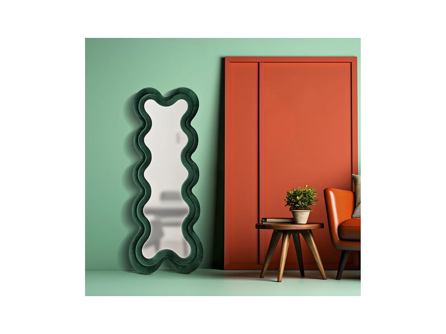 Specchio con Cornice Onde 4, Verde, 58x4x160 cm, Epikasa