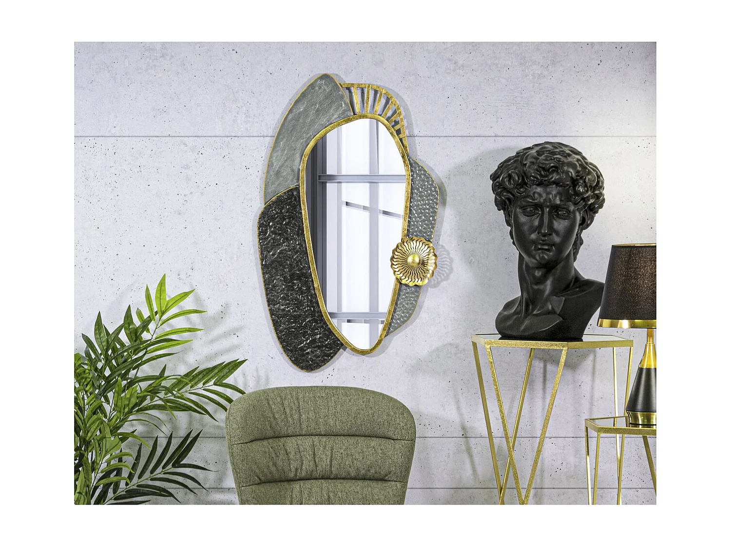 Lustro w Ramie Geometryczny 17, Szary, 55,9x5,7x90,8 cm, Seven Design