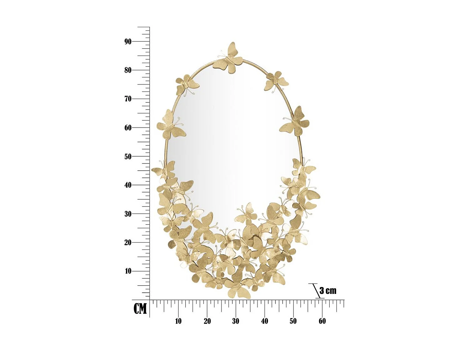 Miroir avec Cadre Papillon 32, Or, 59x3x89,5 cm, Epikasa