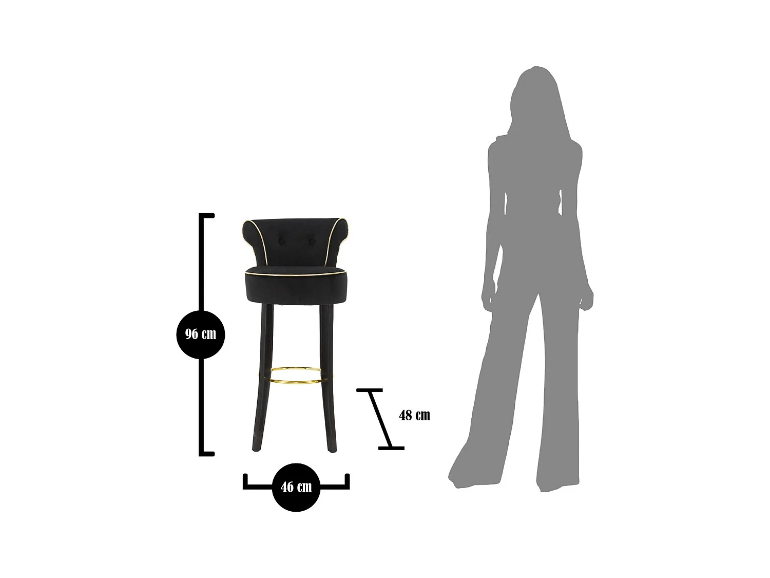 Tabouret Haut MF442, Noir, 46x48x96 cm, Seven Design