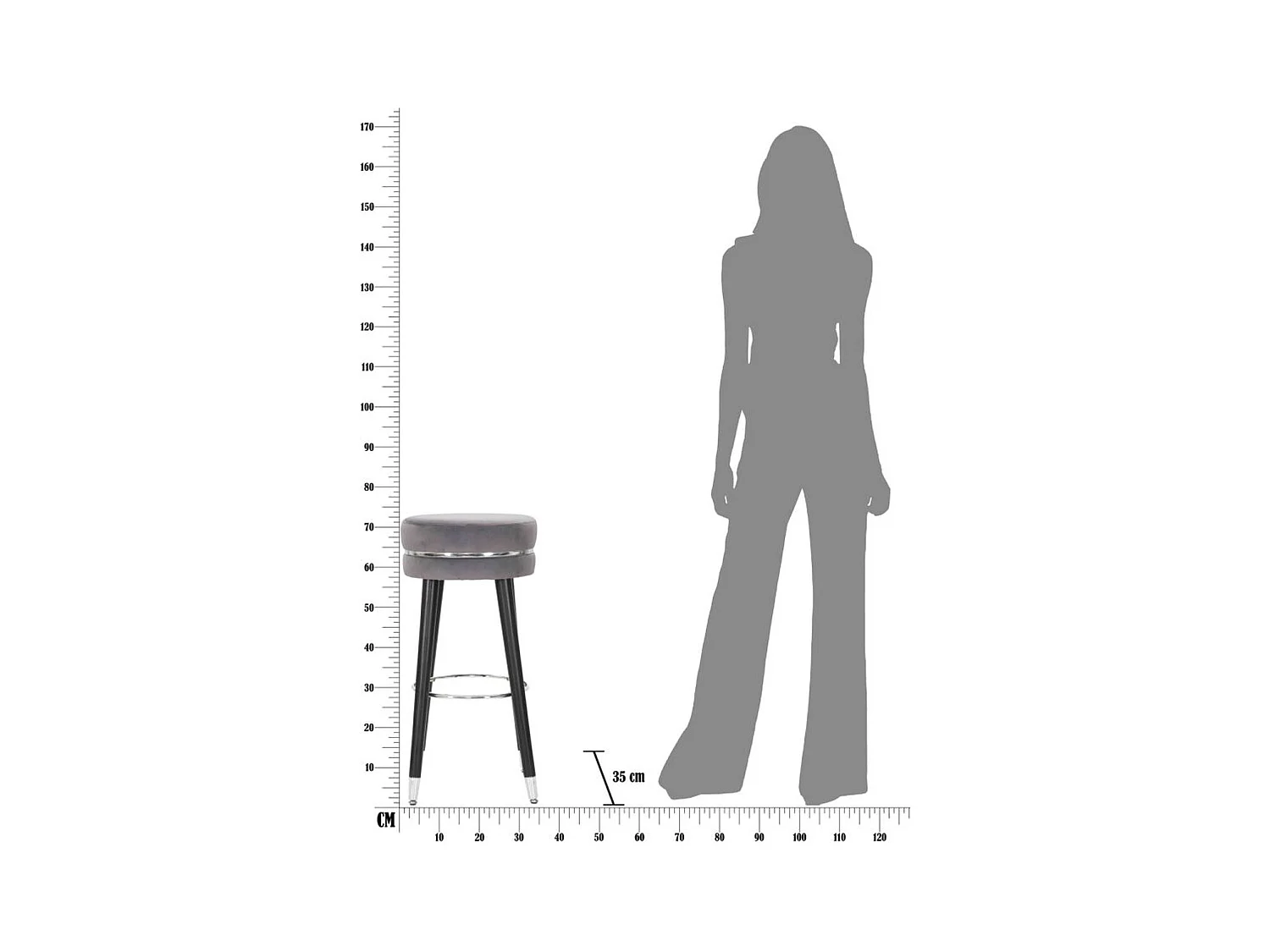 Tabouret Haut MF436, Gris, 35x35x74 cm, Seven Design