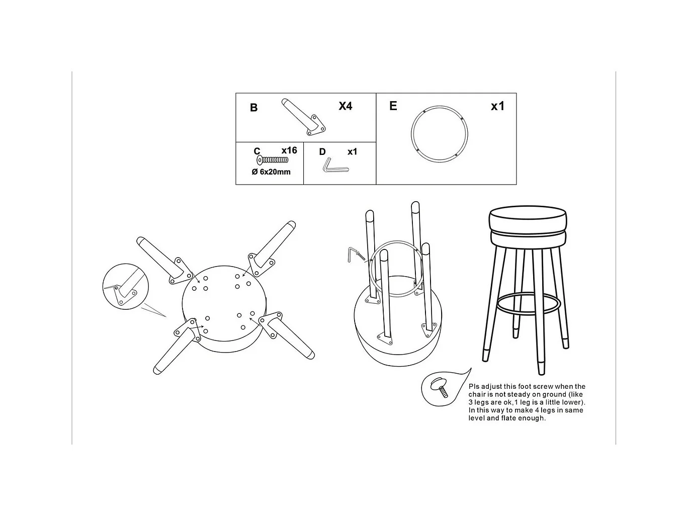 Tabouret Haut MF436, Gris, 35x35x74 cm, Seven Design