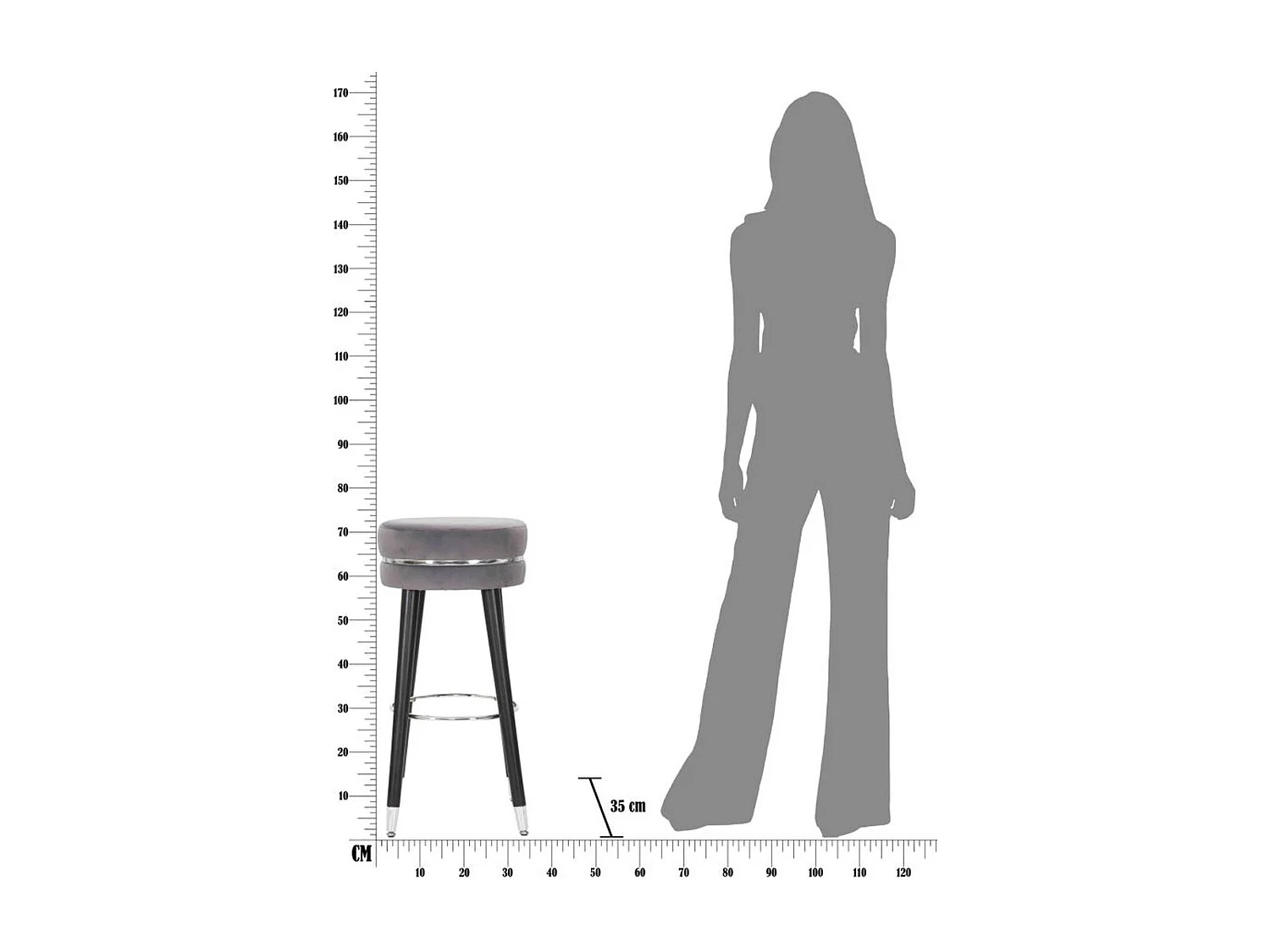 Hoge Kruk MF436, Grijs, 35x35x74 cm, Seven Design