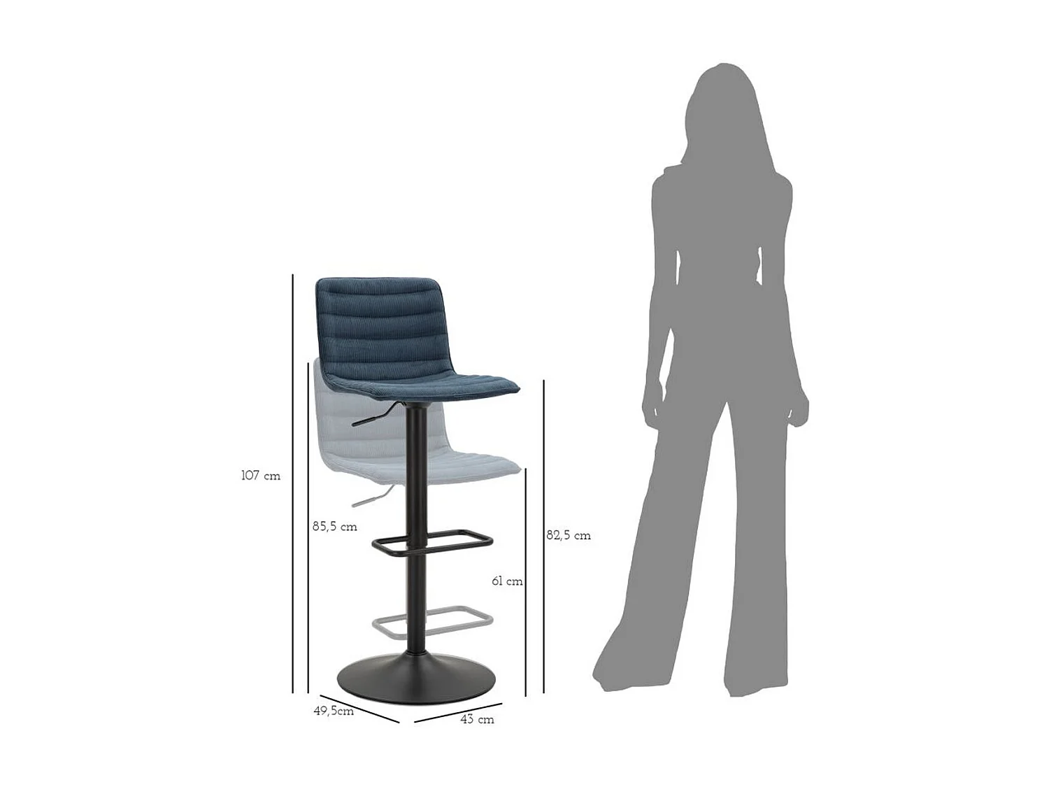 Set van 2 Hoge Krukken MF445, Zwart, 43x49,5x85,5 cm, Epikasa