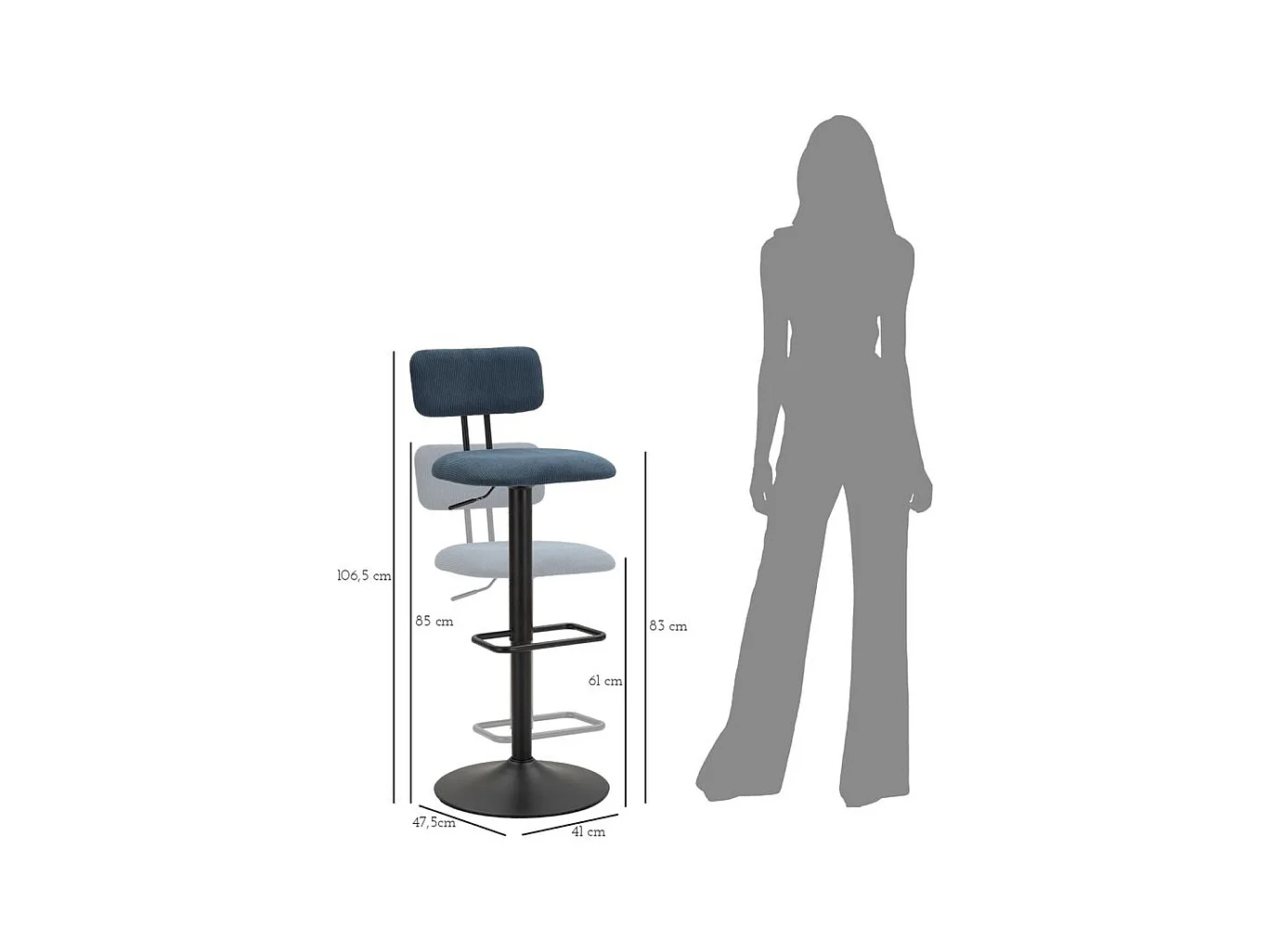 Set van 2 Hoge Krukken MF447, Zwart, 41x47,5x85 cm, Epikasa