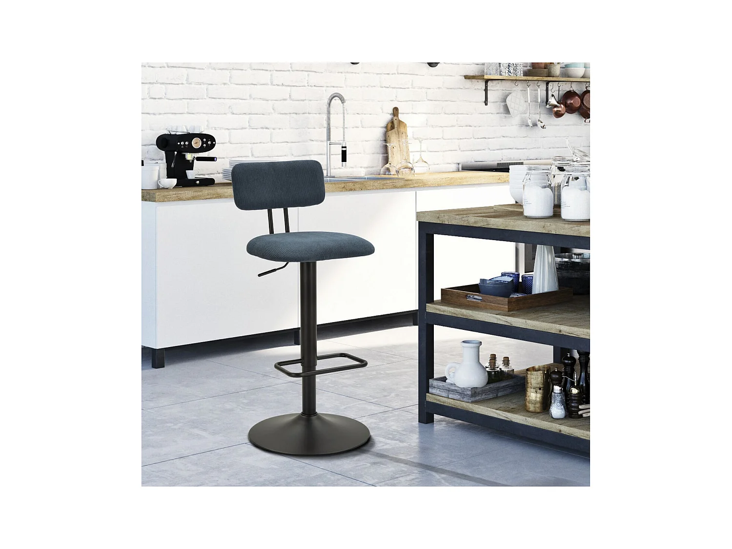 Set van 2 Hoge Krukken MF447, Zwart, 41x47,5x85 cm, Epikasa