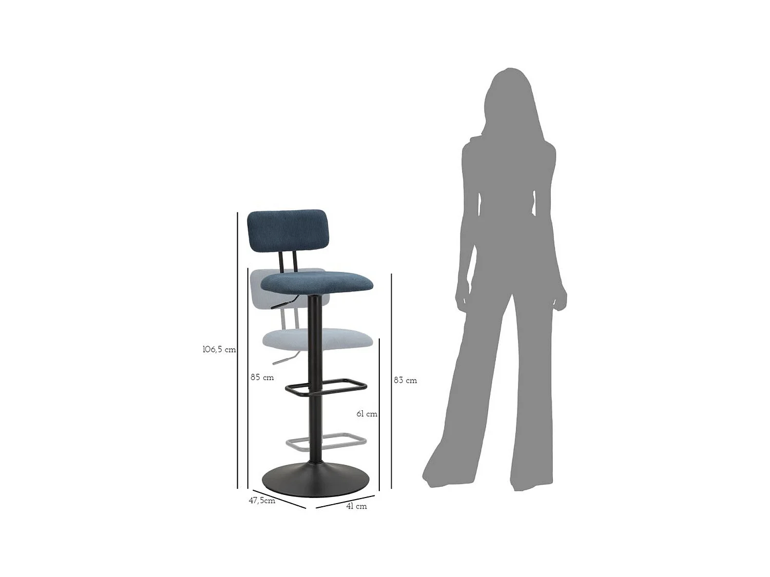 Set van 2 Hoge Krukken MF447, Zwart, 41x47,5x85 cm, Epikasa