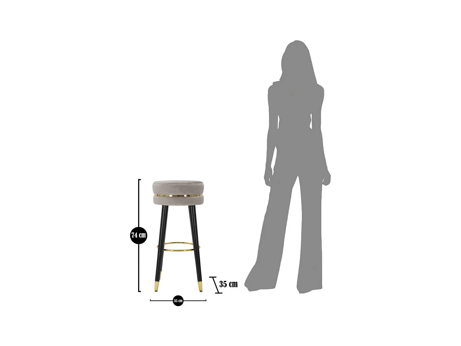 Tabouret Haut MF437, Gris, 35x35x74 cm, Seven Design