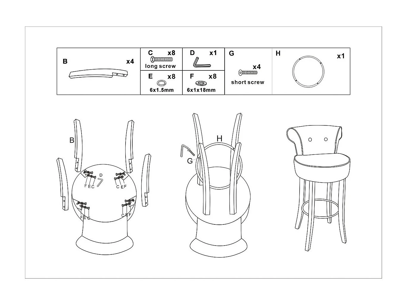 Tabouret Haut MF440, Beige, 46x48x96 cm, Seven Design