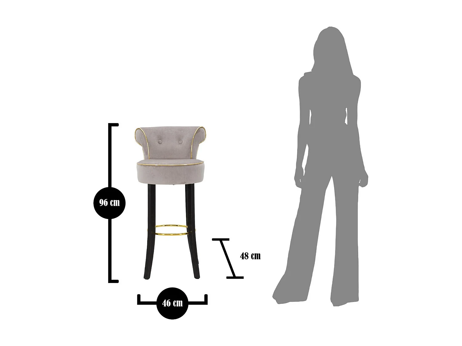 Hoge Kruk MF441, Grijs, 46x48x96 cm, Seven Design
