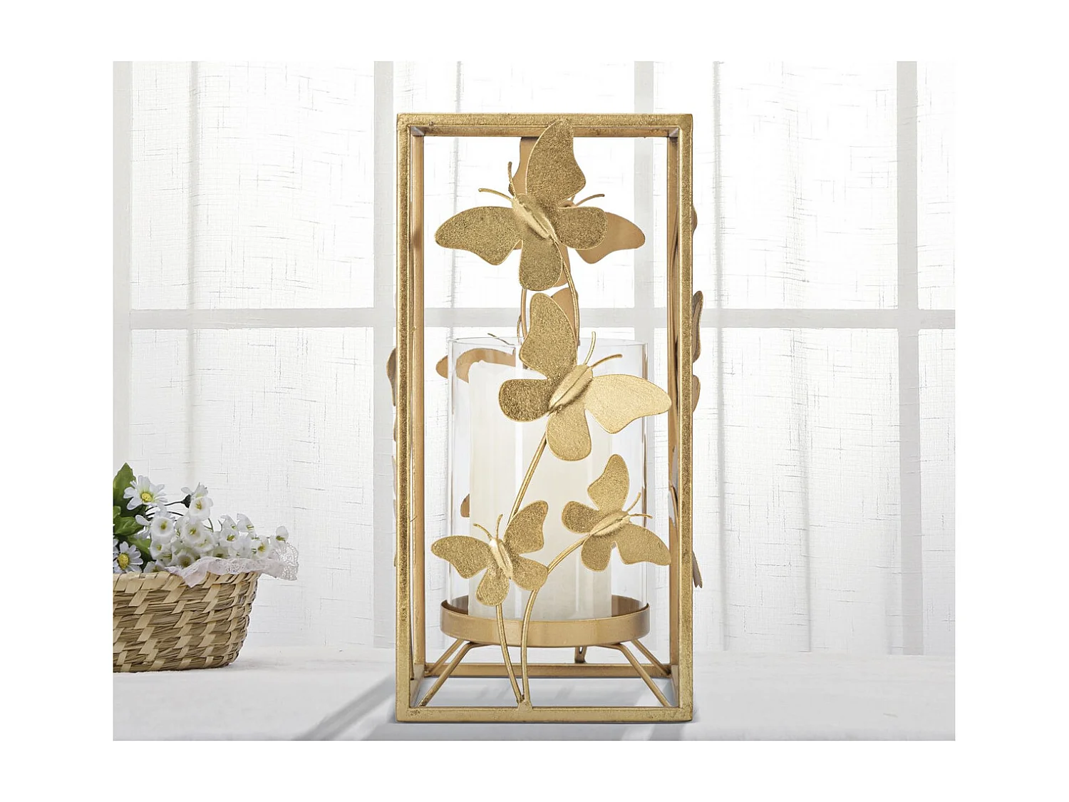 Suporte de Velas Borboleta 21, Ouro, 14x14x29 cm, Seven Design