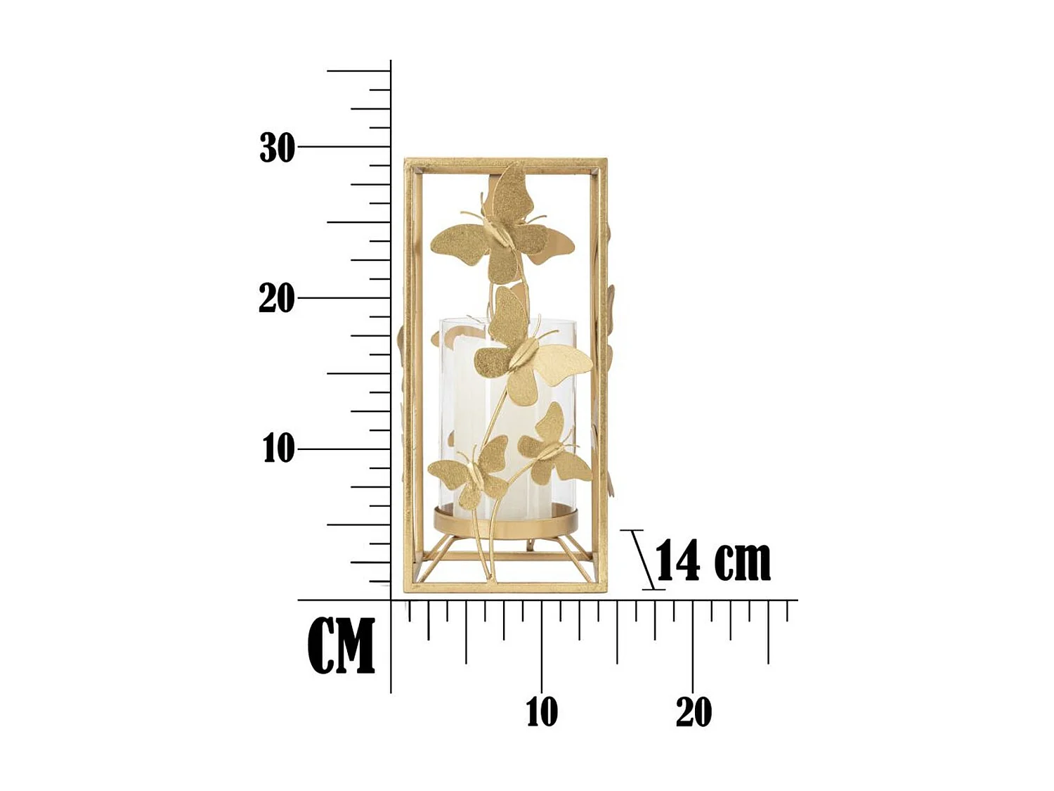 Kaarsenhouder Vlinder 21, Goud, 14x14x29 cm, Seven Design