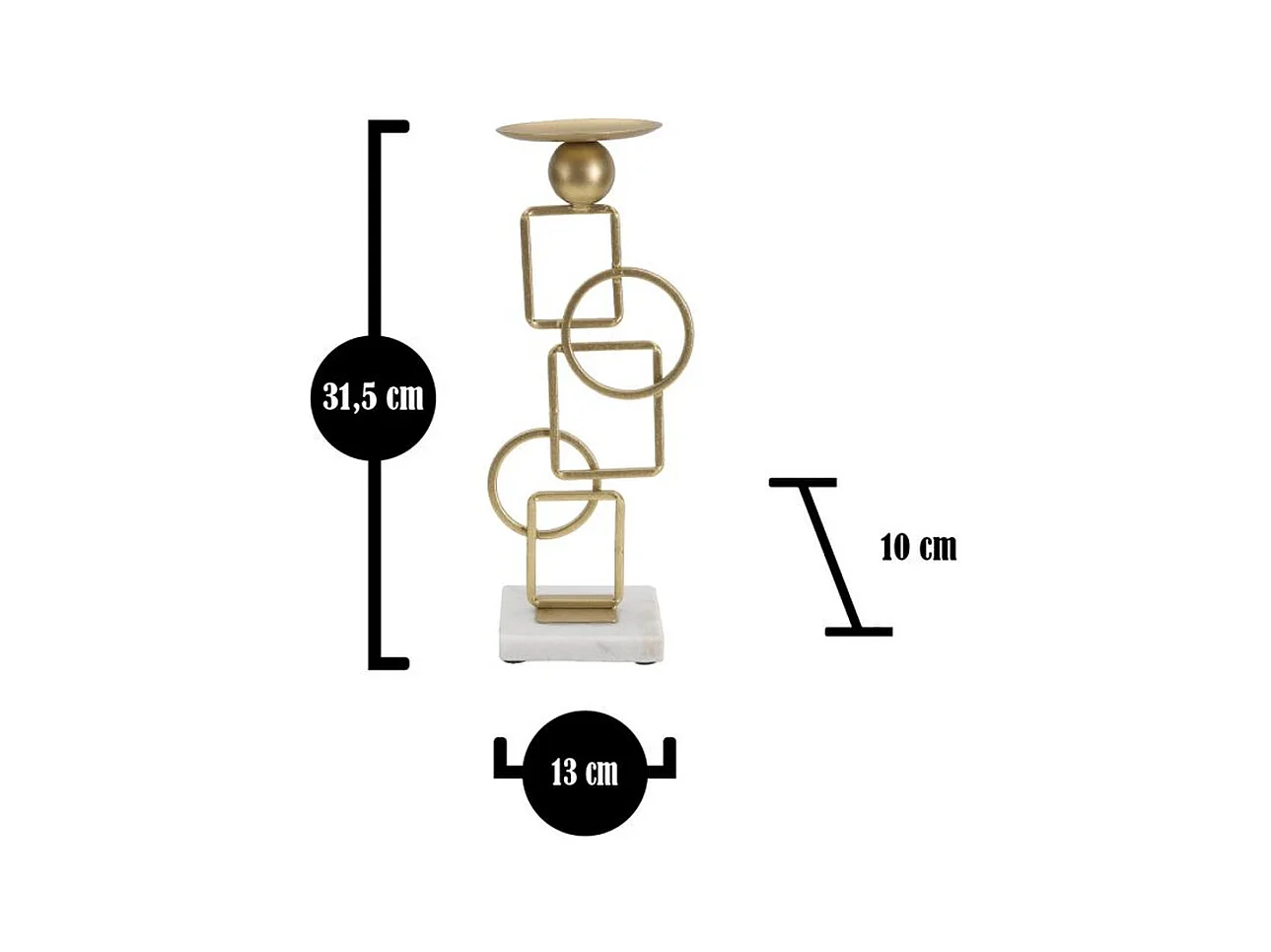 Bougeoir MF343, Or, 13x10x31,5 cm, Epikasa