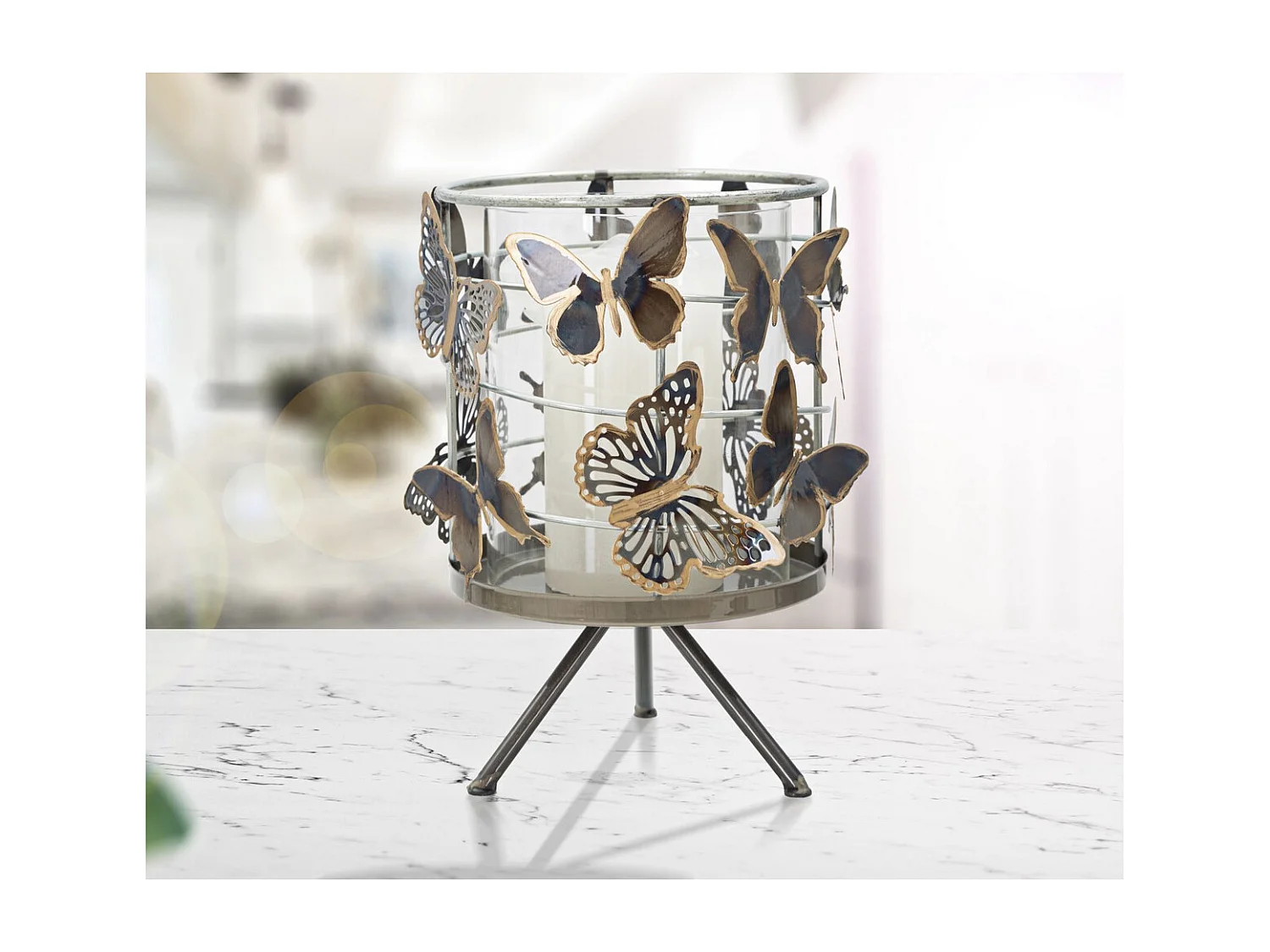 Kaarsenhouder Vlinder 20, Veelkleurig, 15x15x23,5 cm, Seven Design