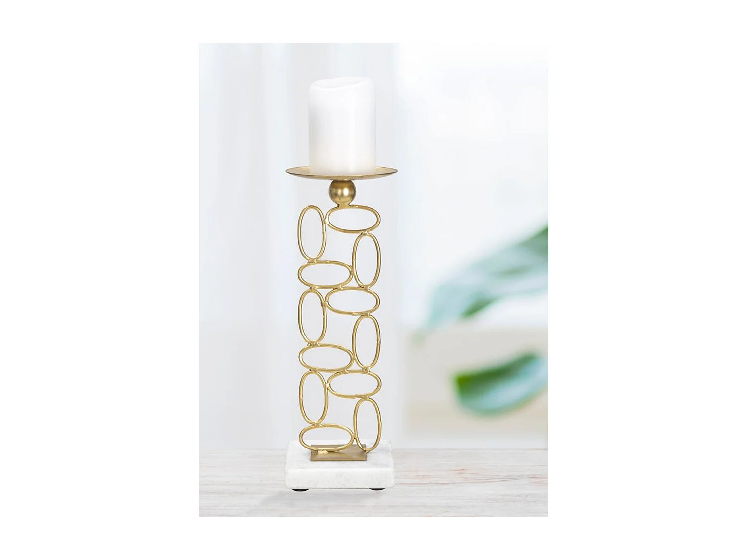 Suporte de Velas MF342, Ouro, 10x10x27 cm, Seven Design