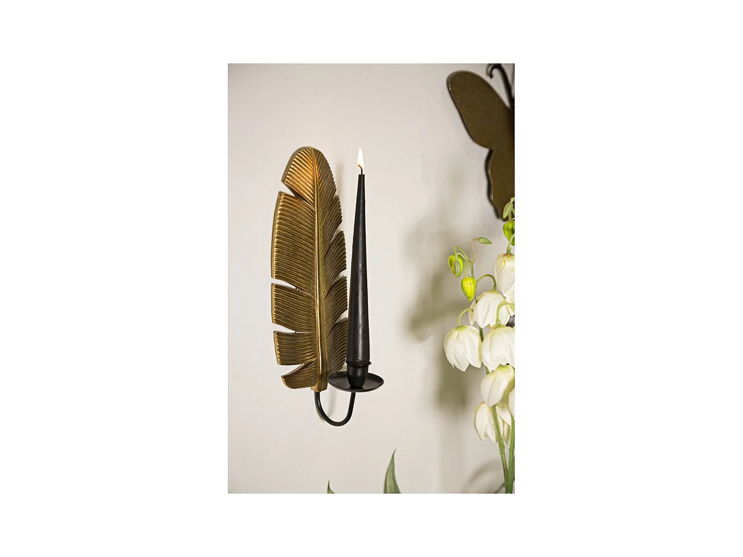 Suporte de Velas Folha 2, Ouro, 12,8x8,9x31,2 cm, Epikasa