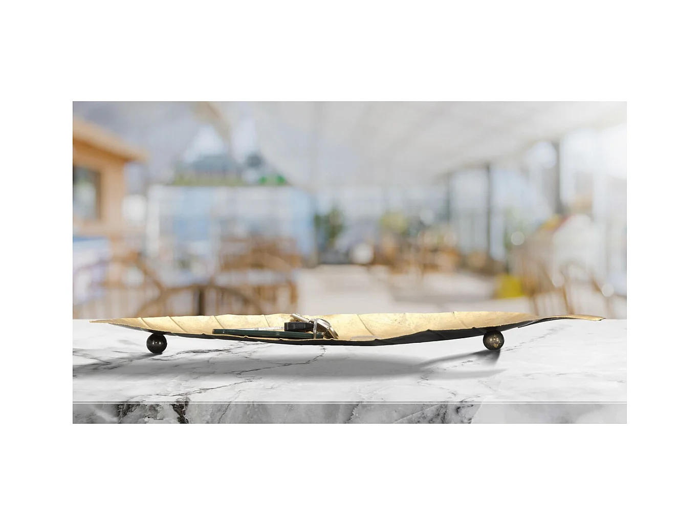 Plateau Feuille 6, Or, 38x3x11 cm, Seven Design