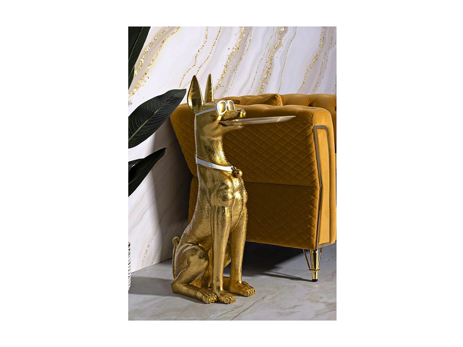 Plateau Chien 15, Or, 30x64x91 cm, Seven Design