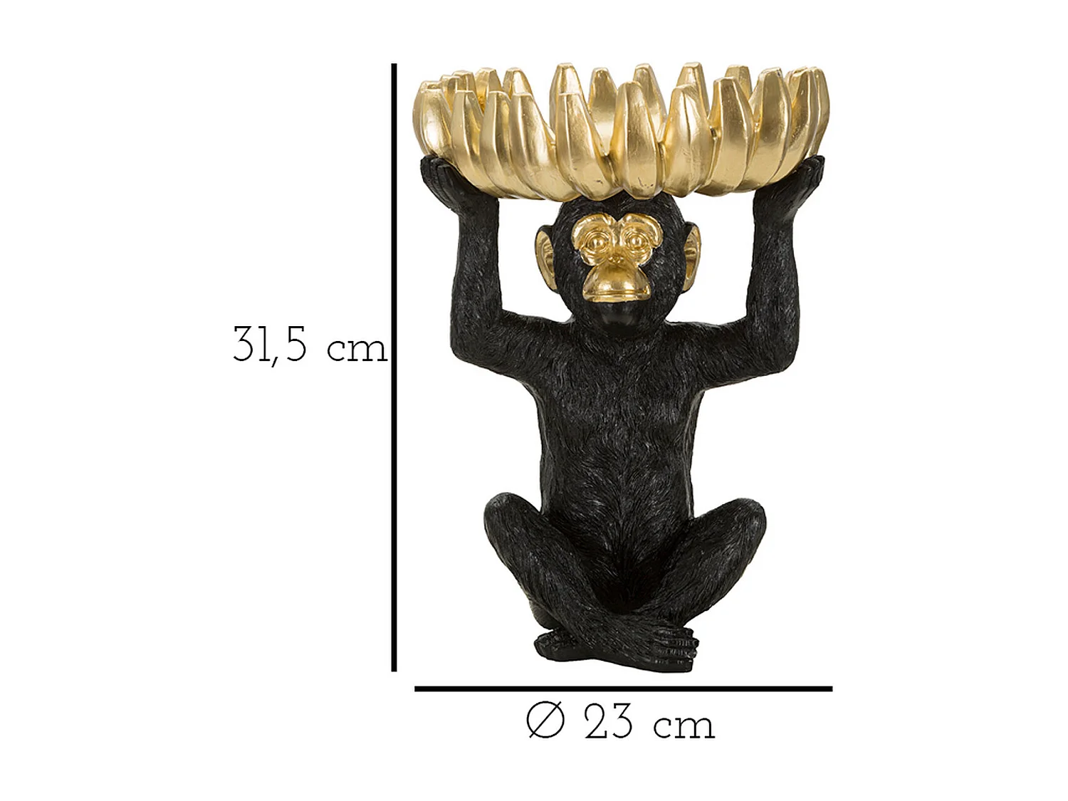 Plateau Singe 10, Noir, 23x23x31,5 cm, Seven Design