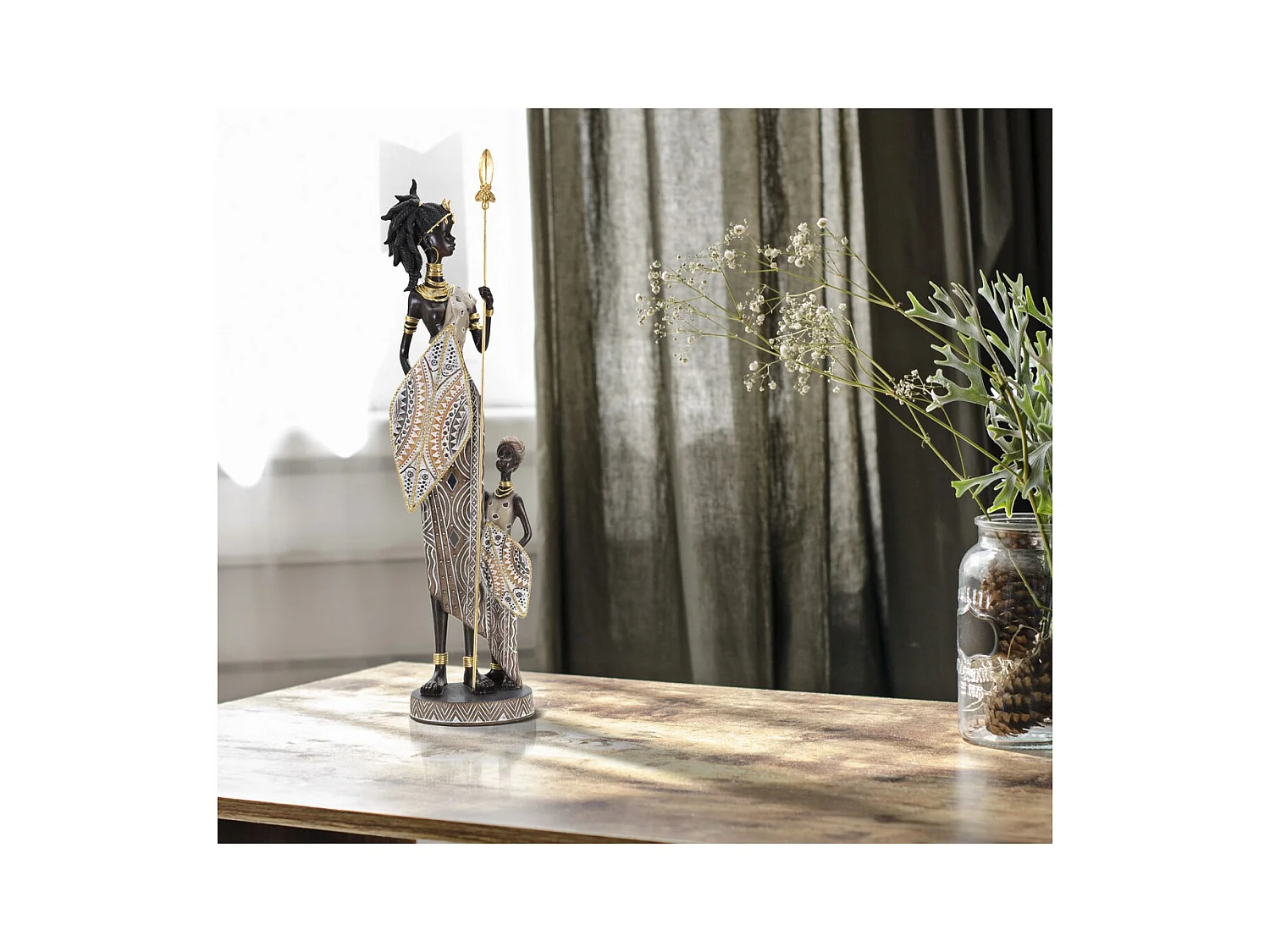 Rzeźba Afryka 12, Wielokolorowy, 11,5x8,5x46 cm, Epikasa