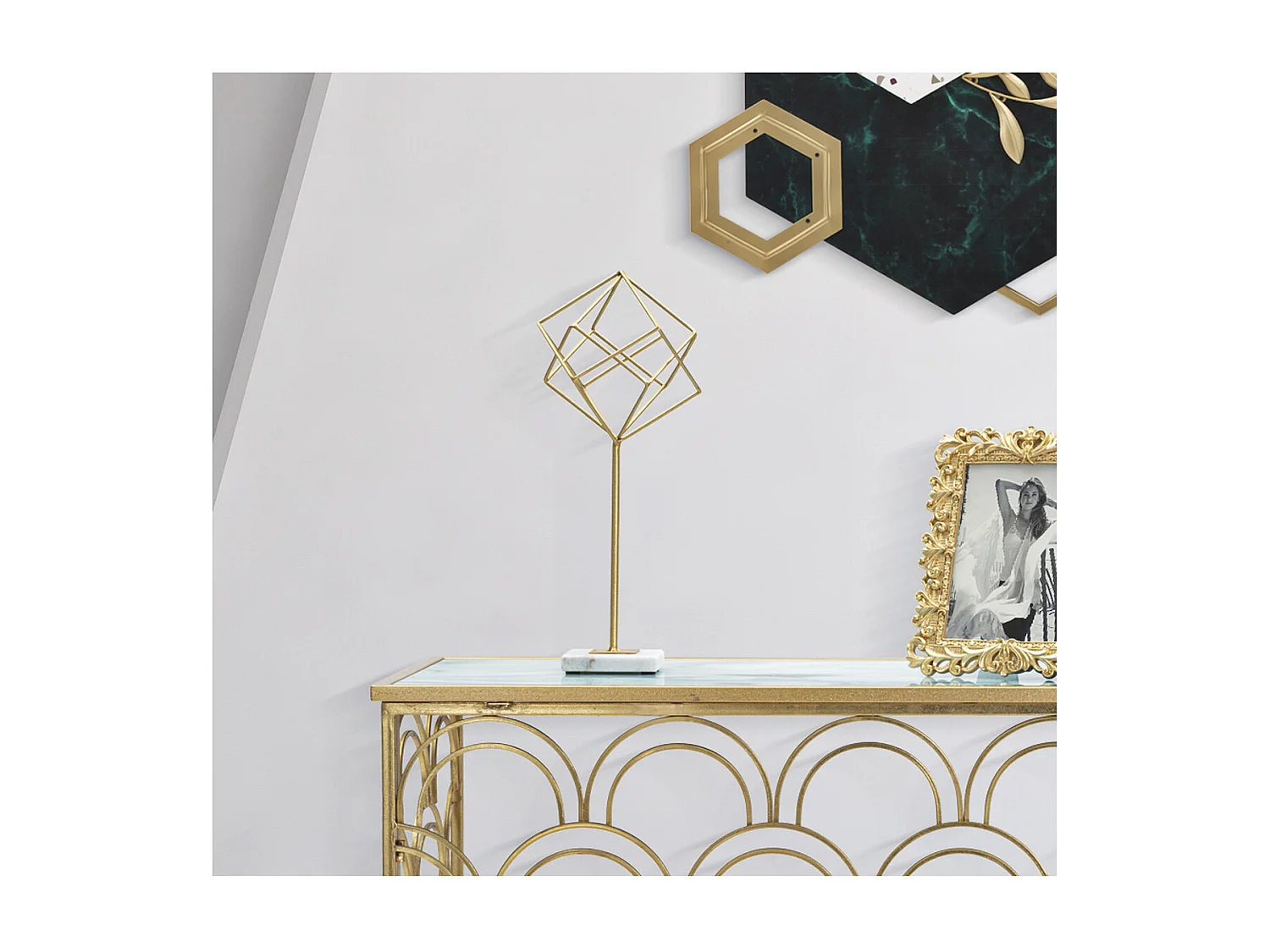 Rzeźba Sześciany 2, Złoto, 16x18x41,5 cm, Seven Design