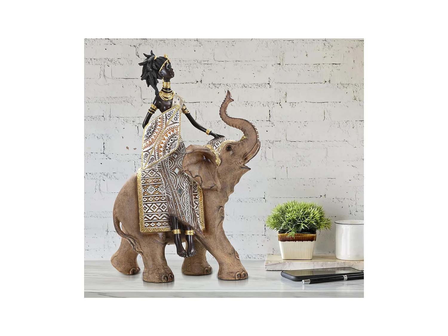 Beeldhouwwerk Africa 11, Veelkleurig, 22,5x12x32,5 cm, Epikasa