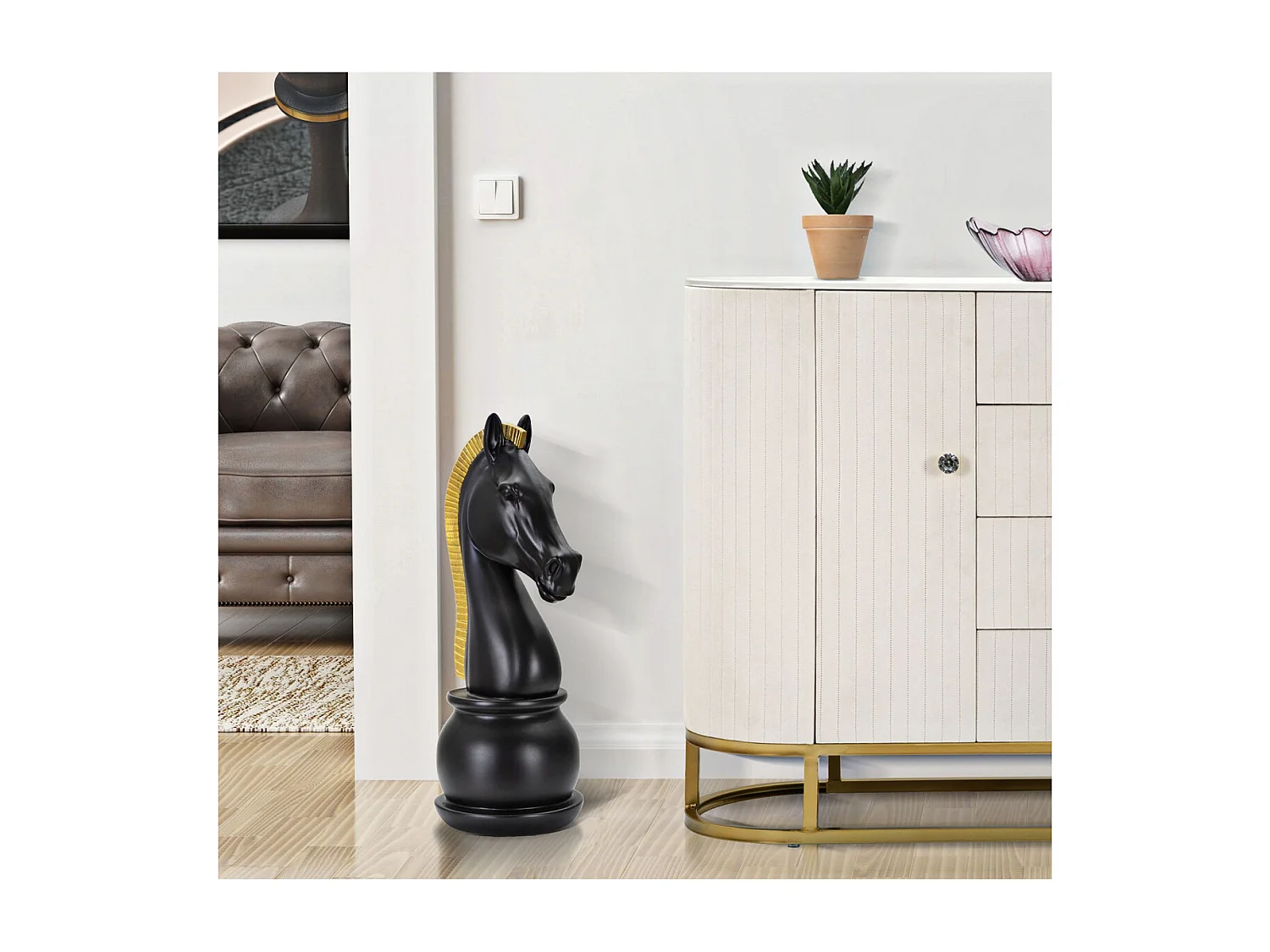 Sculpture Échecs 5, Noir, 18,5x18,5x50 cm, Seven Design